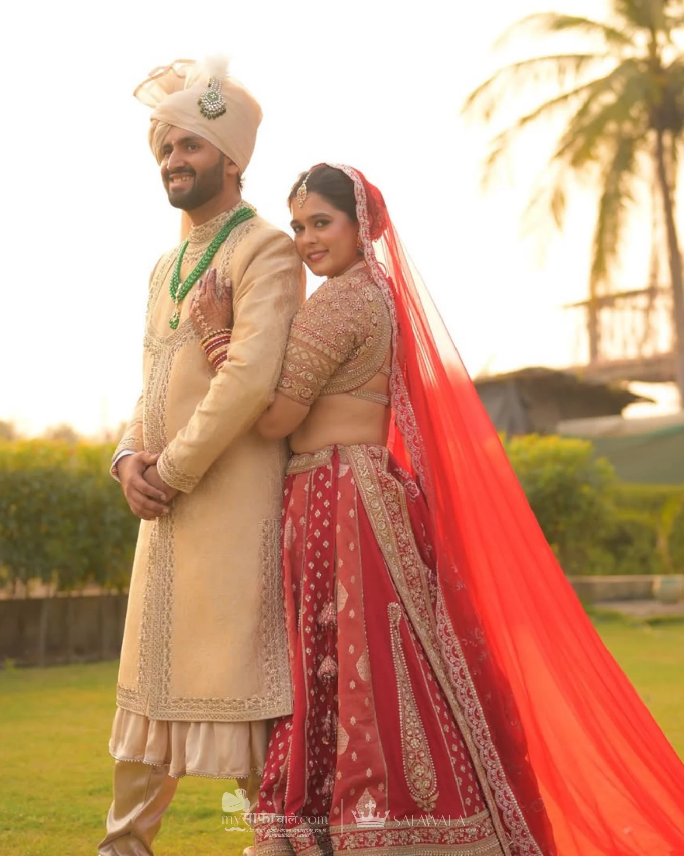 Classic groom pagdi styled with a red ceremonial stole for Almora